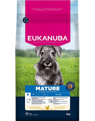 EUKANUBA Mature Small Breeds Chicken 3 kg suché krmivo pro starší psy malých plemen, bohaté na čerstvé kuřecí maso
