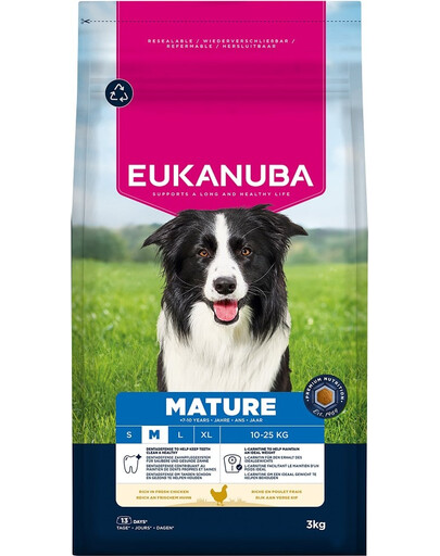 EUKANUBA Mature Medium Breeds Chicken 3 kg suché krmivo pro starší psy středních plemen, bohaté na čerstvé kuřecí maso