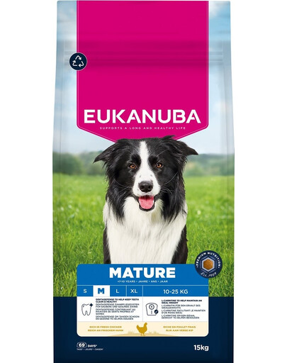 EUKANUBA Mature Medium Breeds Chicken 15kg suché krmivo pro starší psy středních plemen, bohaté na čerstvé kuřecí maso