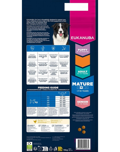 EUKANUBA Mature Medium Breeds Chicken 15kg suché krmivo pro starší psy středních plemen, bohaté na čerstvé kuřecí maso