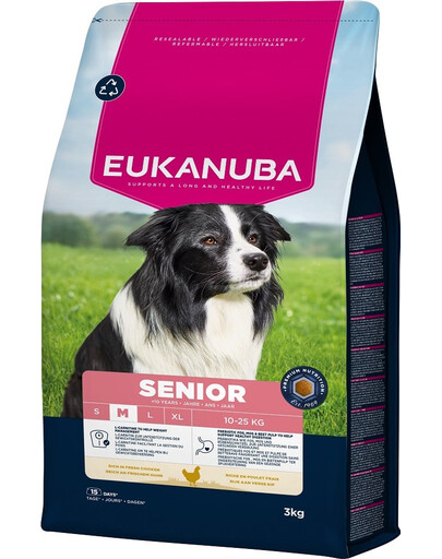 EUKANUBA Senior Medium Breeds Chicken 3 kg suché krmivo pro starší psy středních plemen bohaté na čerstvé kuře