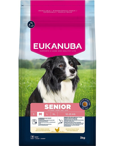 EUKANUBA Senior Medium Breeds Chicken 3 kg suché krmivo pro starší psy středních plemen bohaté na čerstvé kuře