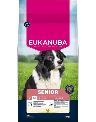 EUKANUBA Senior Medium Breeds Chicken 15 kg suché krmivo pro starší psy středních plemen bohaté na čerstvé kuře