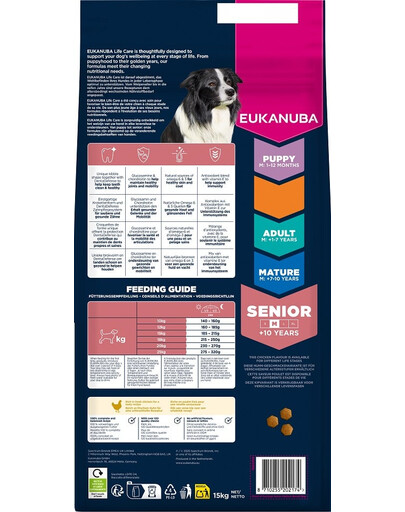 EUKANUBA Senior Medium Breeds Chicken 15 kg suché krmivo pro starší psy středních plemen bohaté na čerstvé kuře