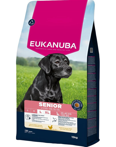 EUKANUBA Senior Large Breeds Chicken 15 kg suché krmivo pro starší psy velkých plemen, bohaté na čerstvé kuřecí maso