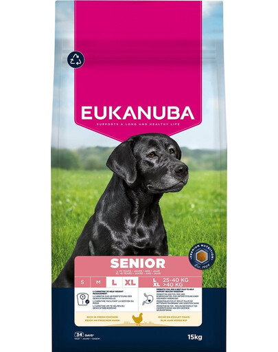 EUKANUBA Senior Large Breeds Chicken 15 kg suché krmivo pro starší psy velkých plemen, bohaté na čerstvé kuřecí maso
