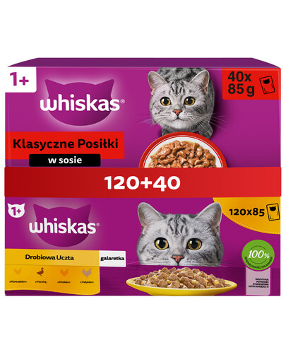 WHISKAS mokra karma dla kota z drobiem w galaretce 120 x 85 g 120+40 GRATIS