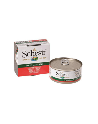 Schesir Pollo Con Manzo 150 g - mokré krmivo pro psy kuřecí a hovězí maso v želé 150g