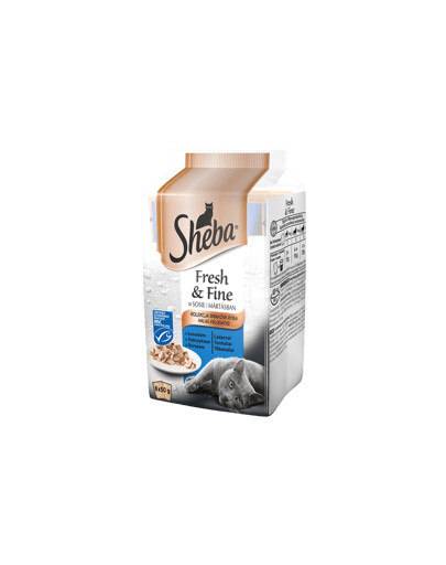 SHEBA kapsička 6 x 50 g Fresh & Fine - krmivo pro kočky v omáčce (s lososem, tuňákem, treskou) 6x50g